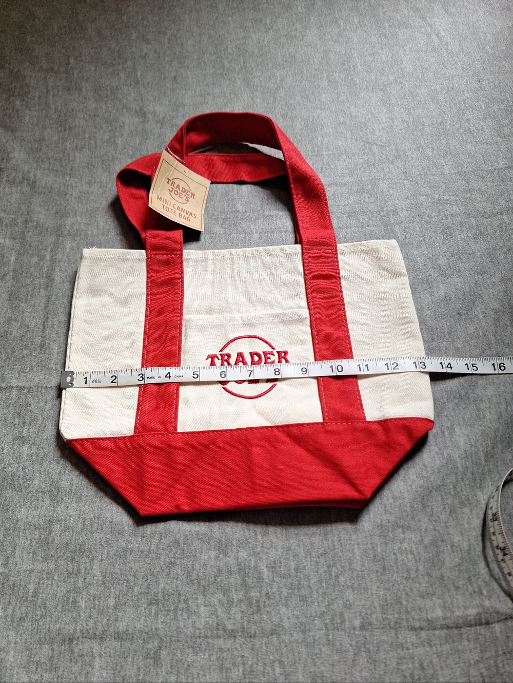Trader Joe's Red & White Canvas Mini Tote - Picture 2 of 6